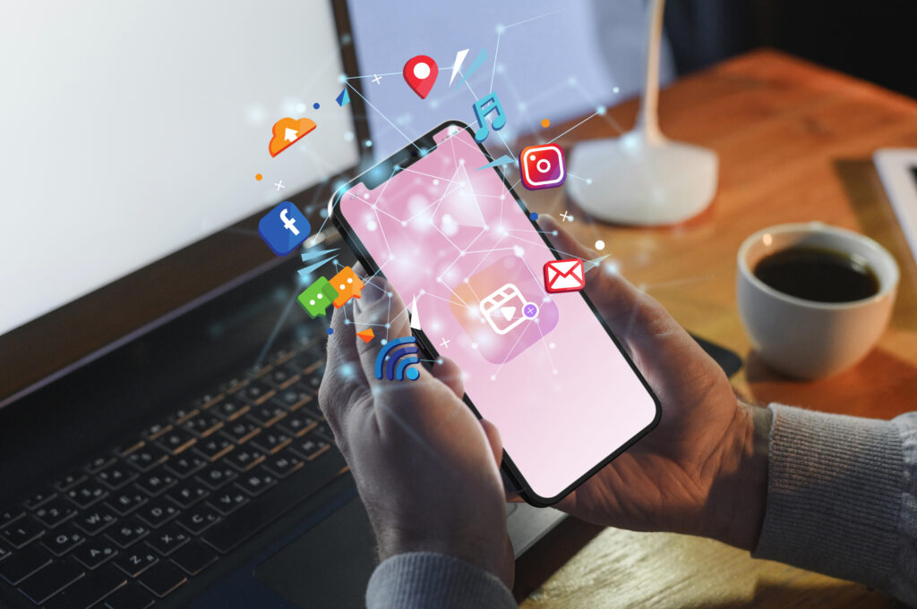 hands holding smartphone social media concept
